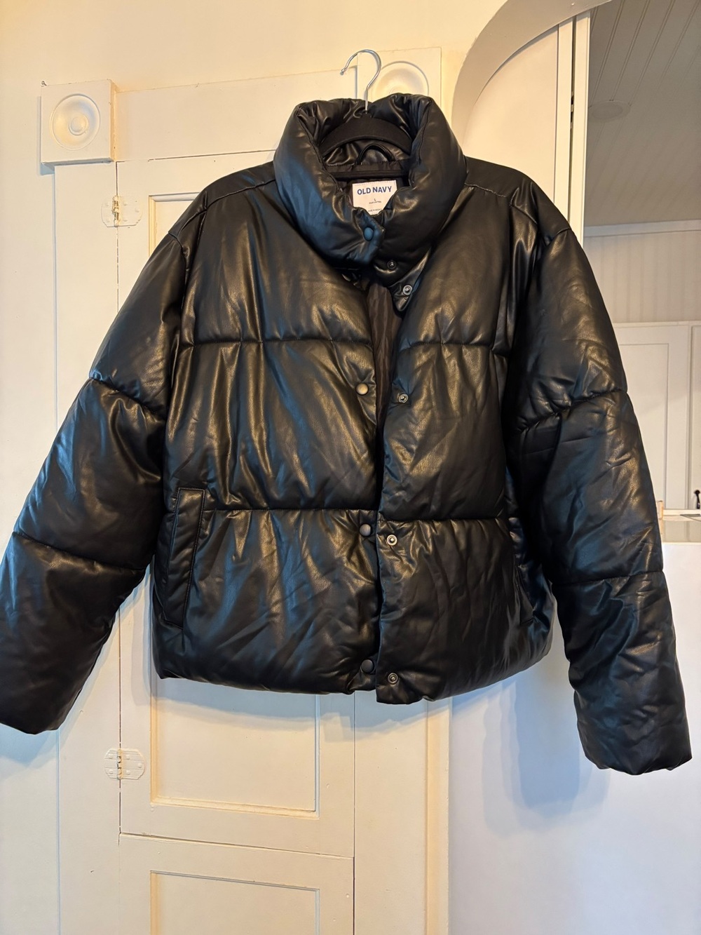 Old Navy Black Faux-Leather Puffer Jacket
